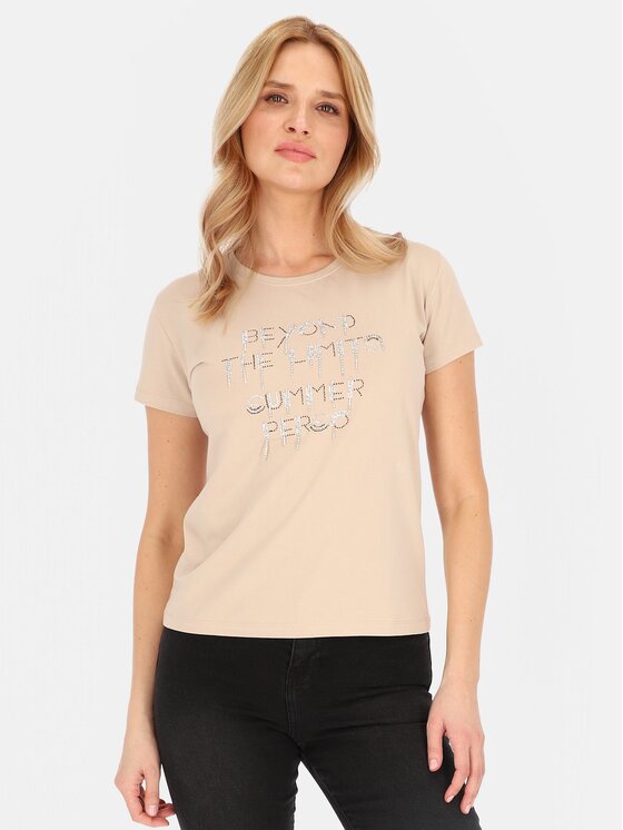 Perso Perso T-Shirt TCE241100F Beżowy Regular Fit