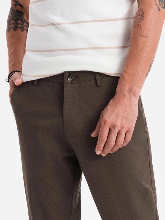 Ombre Ombre Spodnie materiałowe OM-PACP-0184 Brązowy Regular Fit
