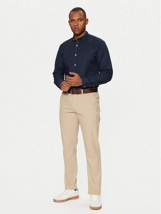 Lindbergh Lindbergh Koszula Oxford Manderin Superflex 30-203174A 1202431 Granatowy Slim Fit