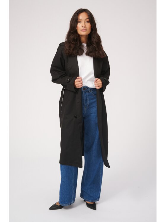 TeeShoppen TeeShoppen Płaszcz Trenchcoat linea Czarny Regular Fit