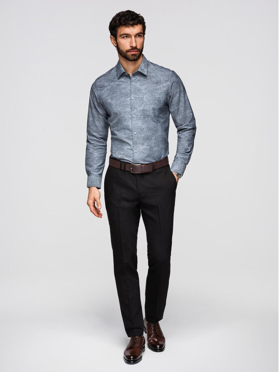 Ombre Ombre Koszula K701 Szary Regular Fit
