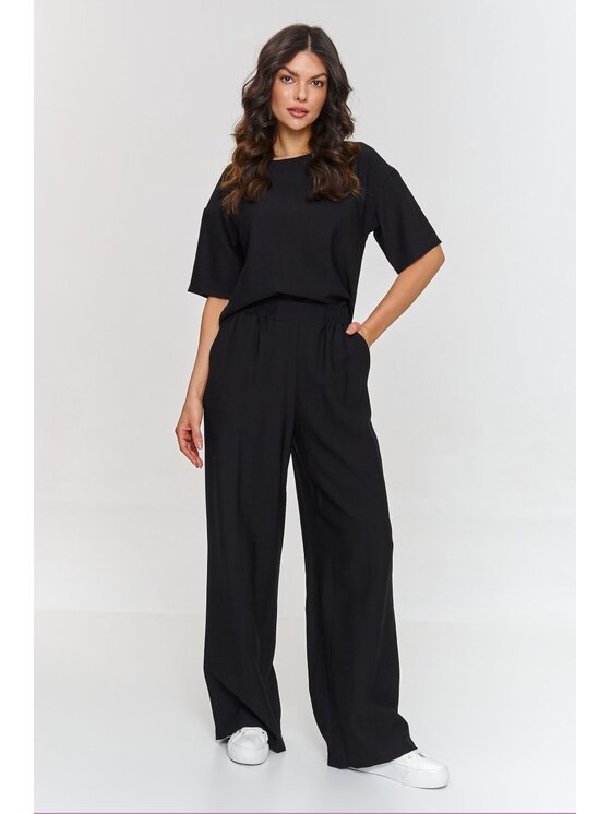 Makadamia Makadamia Komplet bluzka i spodnie M945 Czarny Loose Fit
