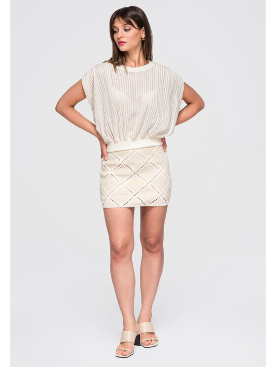 Ombre Ombre Bluzka OW-TS-E0045 Beżowy Loose Fit