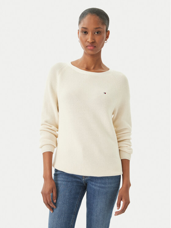 Tommy Hilfiger Pulover WW0WW44975 Écru Regular Fit