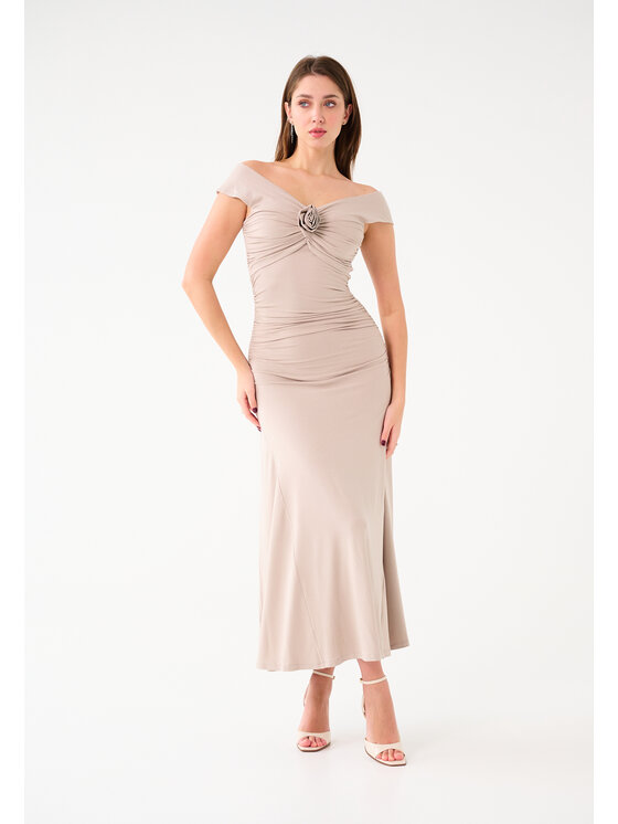Leimann Leimann Sukienka koktajlowa Rebecca Beżowy Feminine Fit