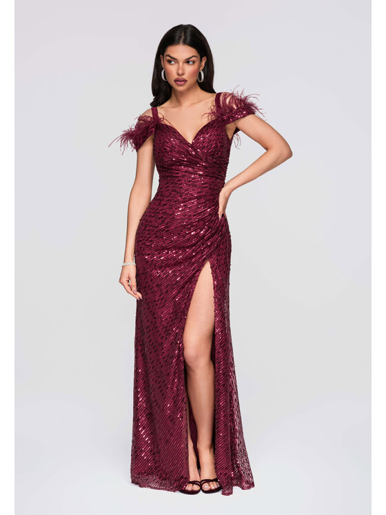 Ombre Ombre Sukienka wieczorowa LA-OM-DLR281 Bordowy Regular Fit