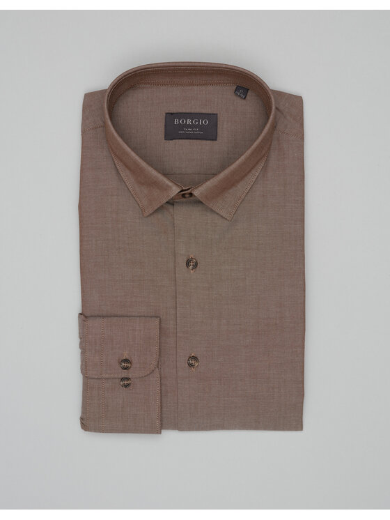 Borgio Borgio Koszula Olivola_00666 Brązowy Slim Fit