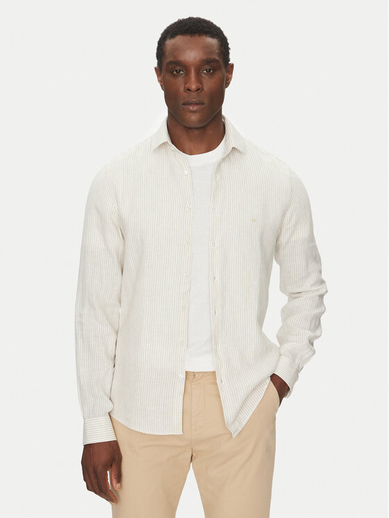Calvin Klein Jeans Košeľa Linen Stripe Slim Shirt K10K109332 Béžová Regular Fit