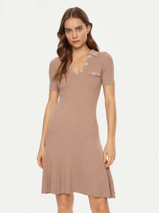 Guess Guess Трикотажна сукня W5RK18 Z2U00 Бежевий Regular Fit