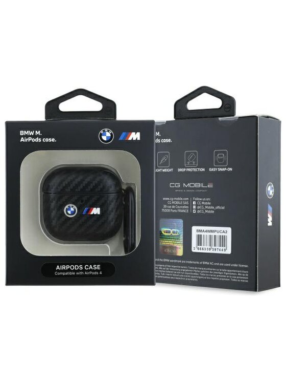 BMW Motorsport BMW Motorsport Etui na słuchawki AirPods 4 - Carbon Double Metal Logo Czarny