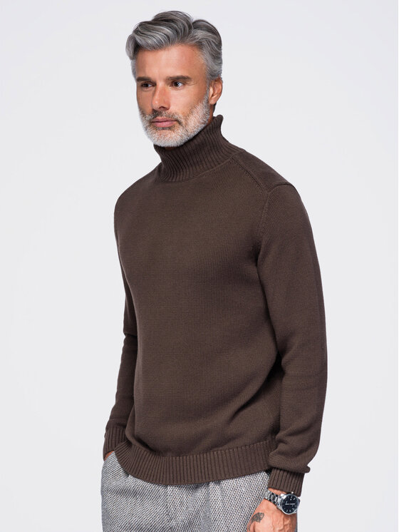 Ombre Ombre Sweter OM-SWTN-0192 Brązowy ciemny Regular Fit