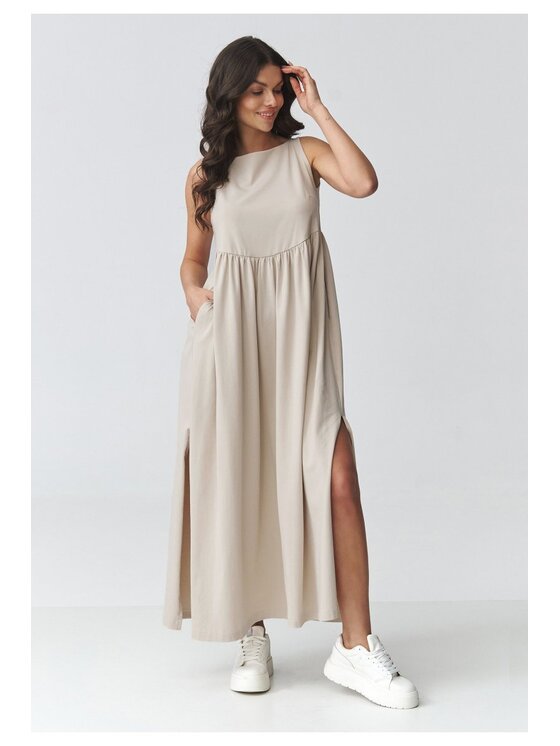 Makadamia Makadamia Sukienka codzienna M932 Beżowy Loose Fit