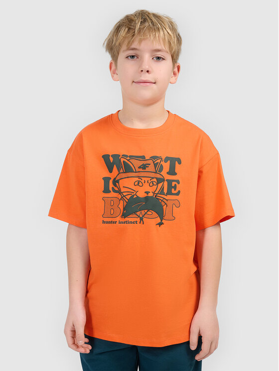 4F 4F T-Shirt HIKING TRIP Pomarańczowy Loose Fit