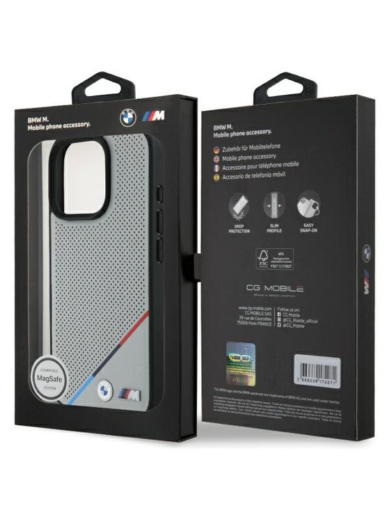 BMW Motorsport BMW Motorsport Etui na telefon M Perforated Tricolor Line Szary