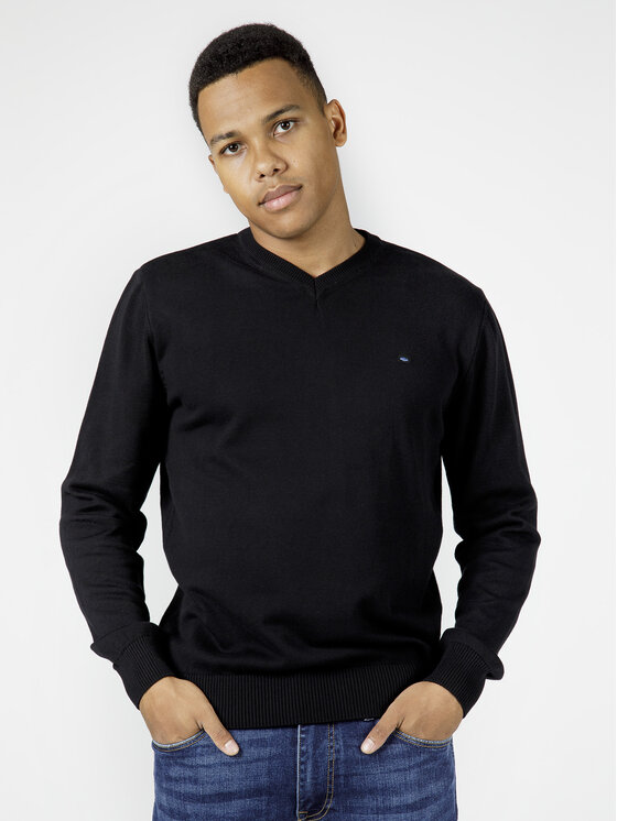 Cross Jeans Cross Jeans Sweter 34157-020 Czarny V-Neck Fit