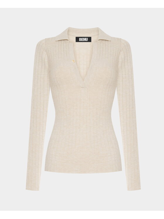 BENU BENU Sweter beżowy Beżowy Slim Fit