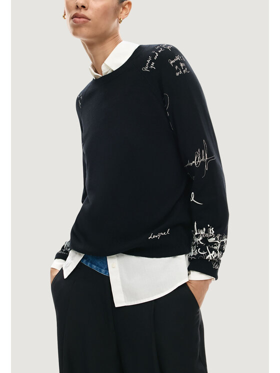 Desigual Desigual Πουλόβερ JERS_MARQUETTE Μαύρο Casual Fit