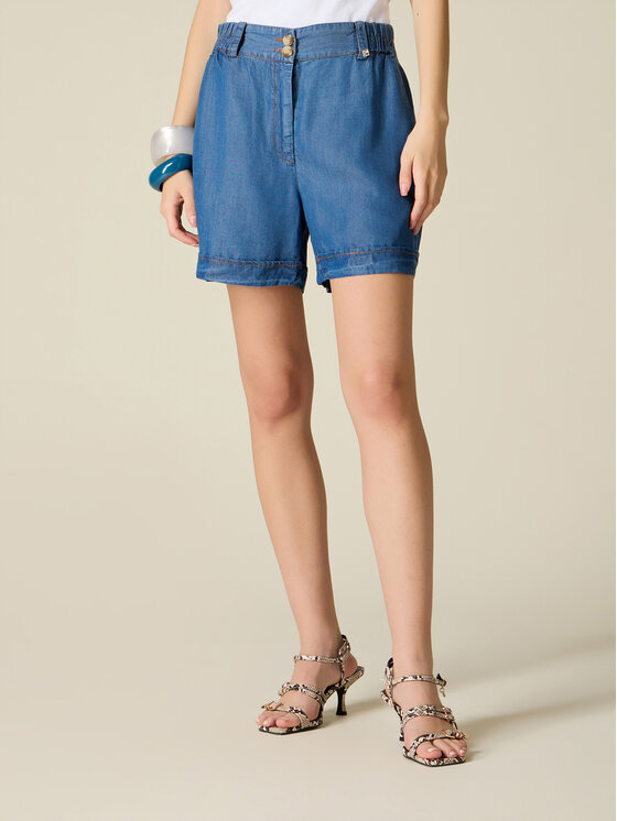 Oltre Oltre Pantaloncini di tessuto P406J002555N024 Blu Over Fit