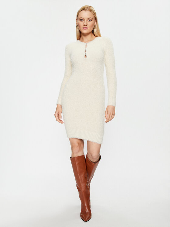 Guess Guess Rochie tricotată Adele W3BK42 Z3A70 Écru Slim Fit