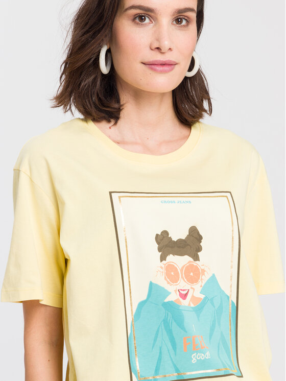 Cross Jeans Cross Jeans T-Shirt 55919-011 Żółty Oversize