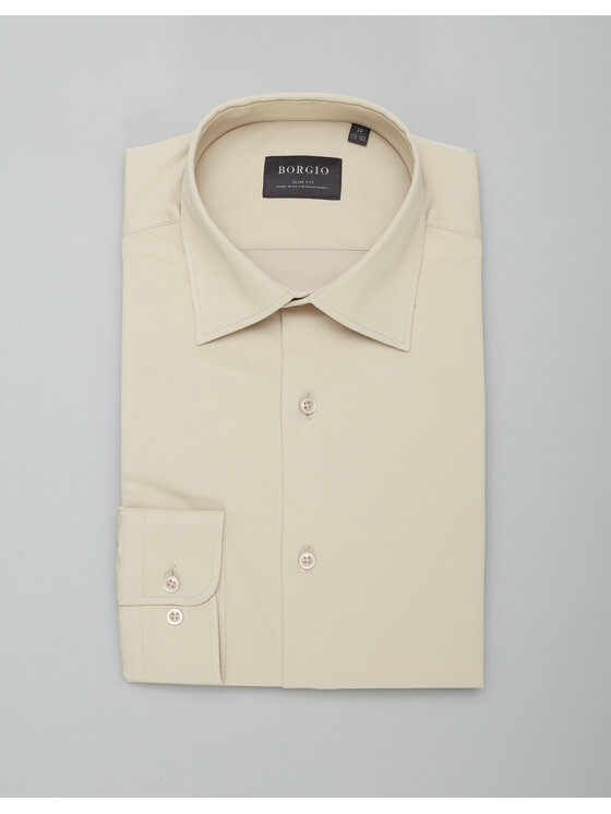 Borgio Borgio Koszula lumia Beżowy Slim Fit