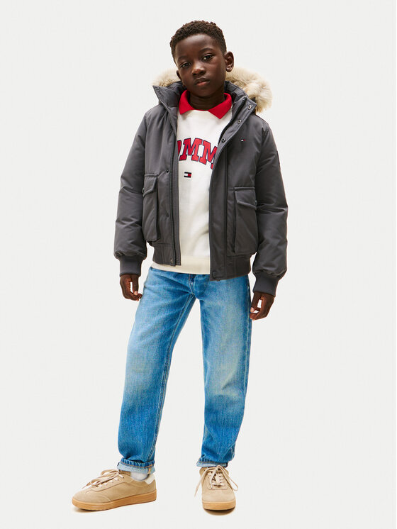 Tommy Hilfiger Tommy Hilfiger Зимно яке Hooded Fake Fur Bomber KB0KB09887 Сив Regular Fit
