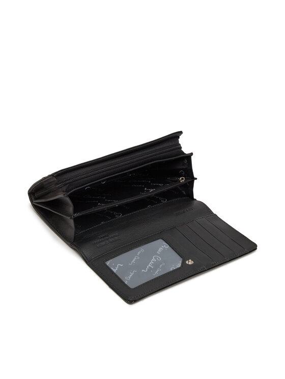 Pierre Cardin Portafoglio Donna In Vera Pelle Con Portamonete Lampo, 18.5x9.5cm, Nero Elegante