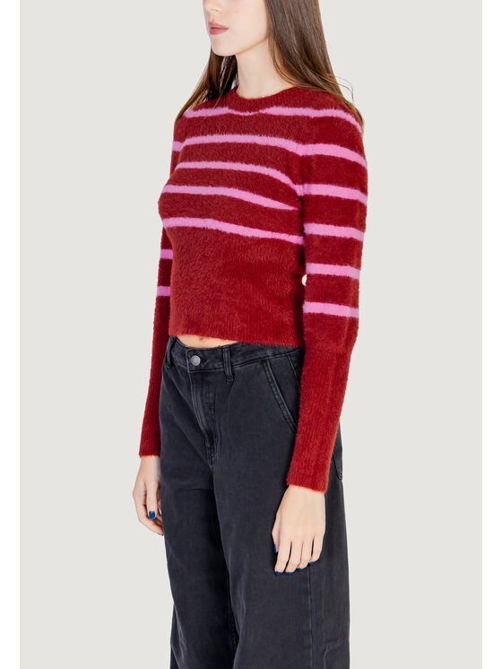 ONLY ONLY Maglione Onlpiumo Ls Puff Stripe O-Neck Cc Knt Rosso Regular Fit