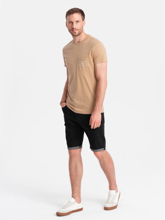 Ombre Ombre T-Shirt OM-TSCT-0108 Beżowy Regular Fit