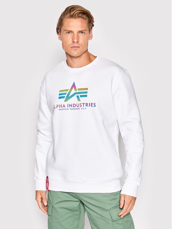 Alpha Industries Mikina Basic Rainbow Print 178302RR Biela Regular Fit