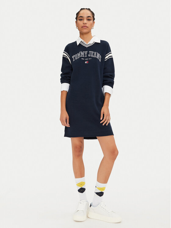 Tommy Jeans Tommy Jeans Sukienka dzianinowa Varsity DW0DW19807 Granatowy Regular Fit