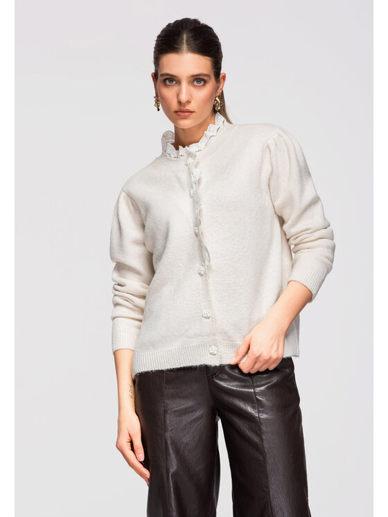 Ombre Ombre Sweter OW-SWCD-0110 Beżowy Regular Fit