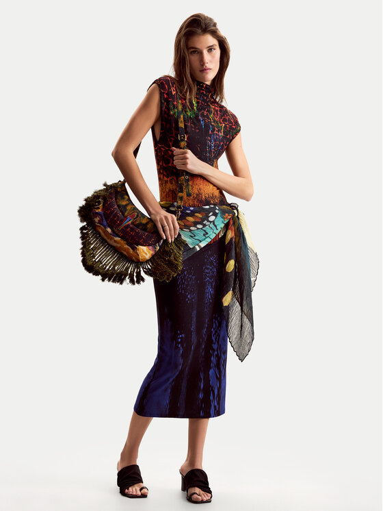 Desigual Desigual Коктейлна рокля Psicho Animal 26SWVK41 Цветен Slim Fit
