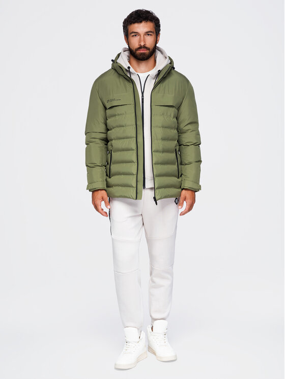 Ombre Ombre Kurtka zimowa OM-JAHP-0305 Zielony Regular Fit