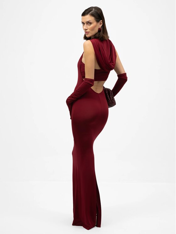 MANDRAGORA MANDRAGORA Sukienka wieczorowa Lana Bordowy Slim Fit