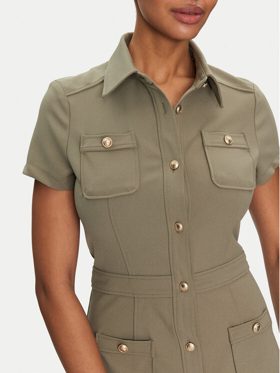 Guess Guess Rochie tip cămașă W5GK70 KCBO2 Kaki Regular Fit