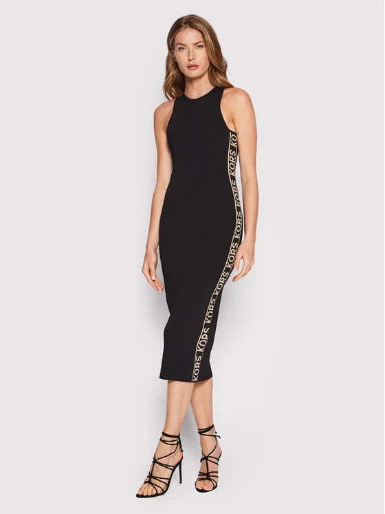 MICHAEL Michael Kors Strickkleid Logo Tape MS280XR5EU Schwarz Slim Fit