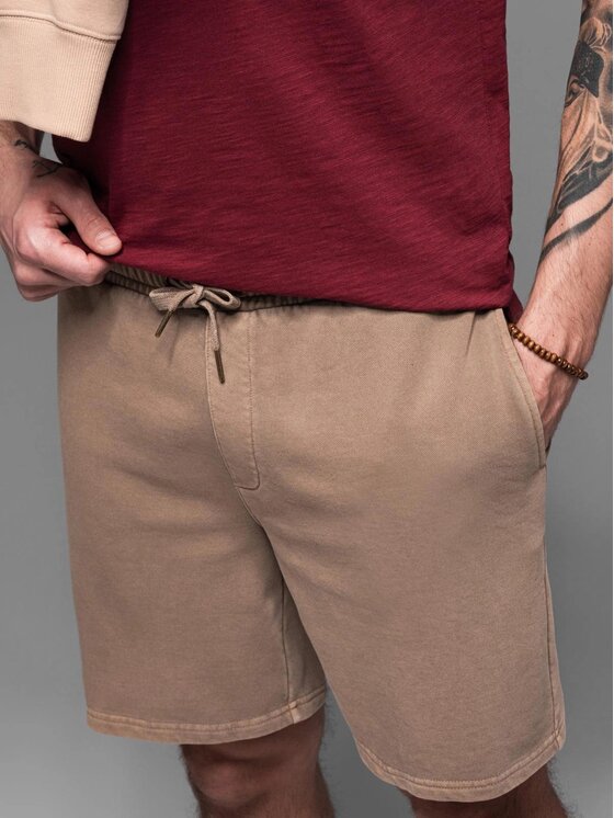 Ombre Ombre Šortky z materiálu OM-SRWS-0122 Hnědá Relaxed Fit