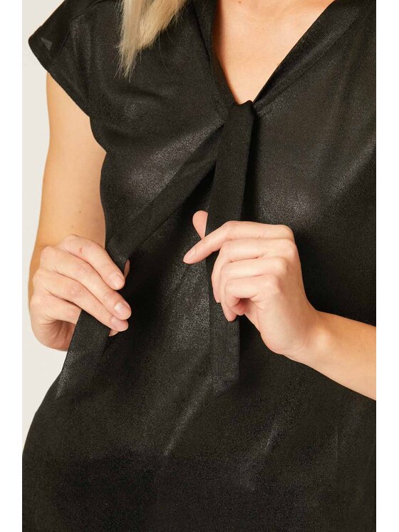 QUIOSQUE QUIOSQUE Blúzka TIE BLOUSE Čierna Regular Fit