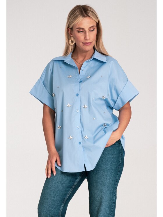 FIGL FIGL Koszula M1226 Niebieski Loose Fit