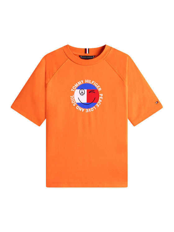 Tommy Hilfiger Tommy Hilfiger T-Shirt Smiley Flag KB0KB10269 Pomarańczowy Regular Fit