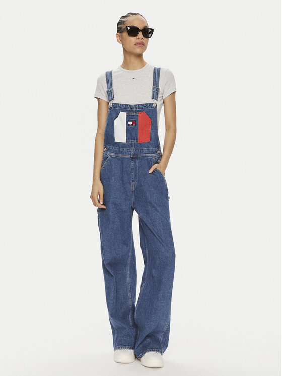 Tommy Jeans Tommy Jeans Kelnės su petnešomis Classic Flag DW0DW18208 Mėlyna Wide Leg