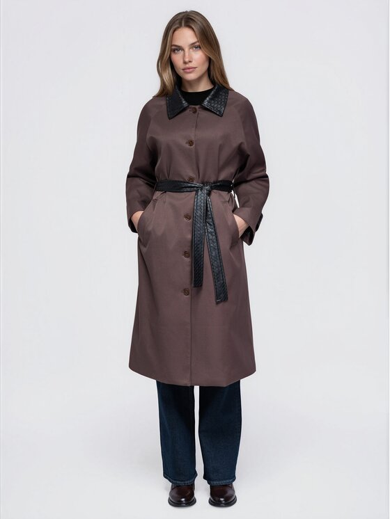 Ombre Ombre Płaszcz przejściowy OW-CT-E0025 Brązowy Regular Fit