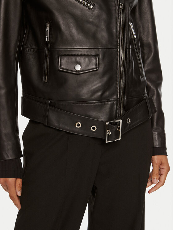 BOSS Boss Bőrkabát Safiyana 50518257 Fekete Oversize
