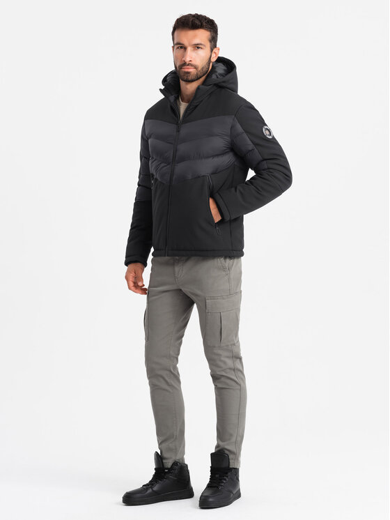 Ombre Ombre Kurtka puchowa OM-JALP-0172 Czarny Regular Fit