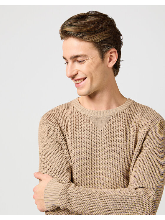 Wrangler Wrangler Sweter CREWNECK Beżowy Regular Fit