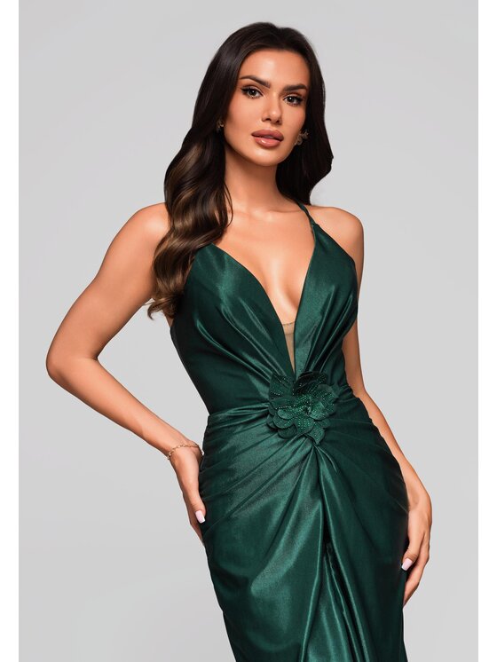 Ombre Ombre Sukienka wieczorowa LA-OM-DLR206 Zielony Regular Fit