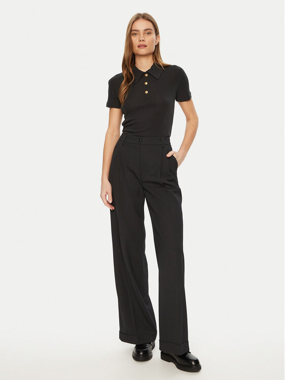 Tommy Hilfiger Tommy Hilfiger Тениска с яка и копчета WW0WW44446 Черен Slim Fit