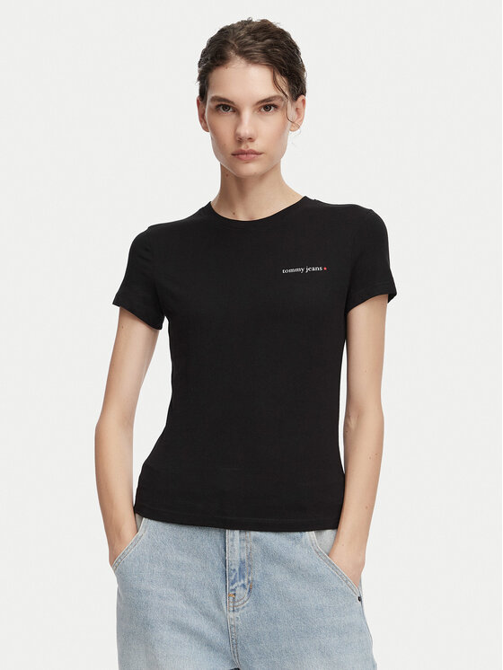 Tommy Jeans Tricou Ess Logo DW0DW23479 Negru Slim Fit
