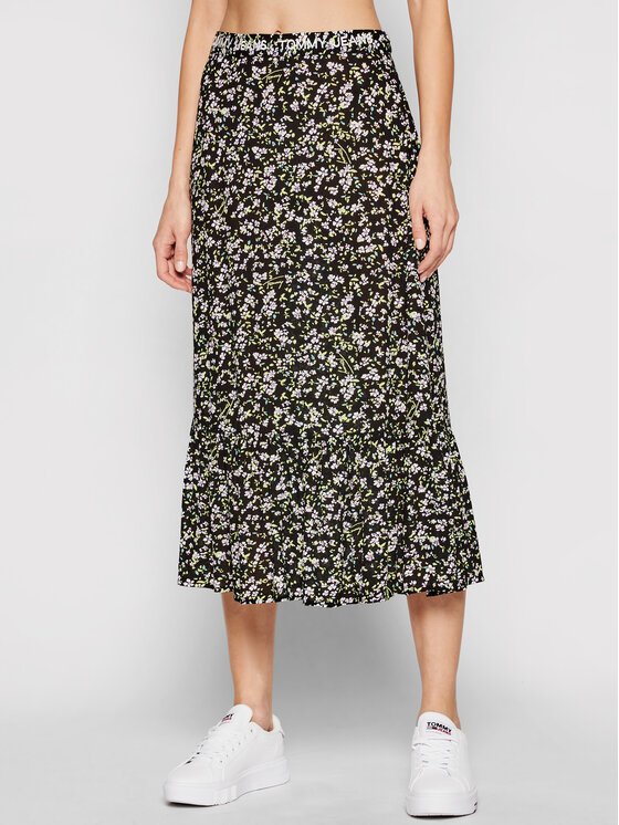 Tommy Jeans Tommy Jeans Midi sukně Tiered Floral DW0DW09856 Černá Regular Fit